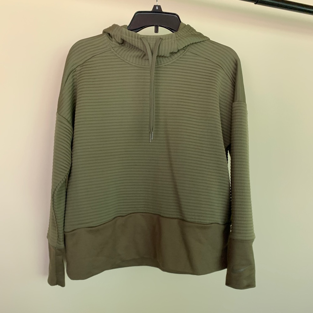 Nike - Olive green rubbed hoodie with slight cowl neck - size S